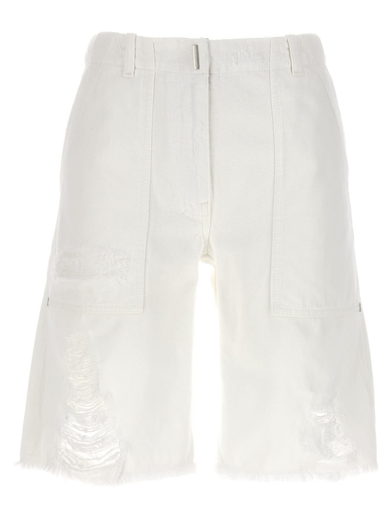 Givenchy Destroyed Denim Bermuda Shorts - Women - Piano Luigi