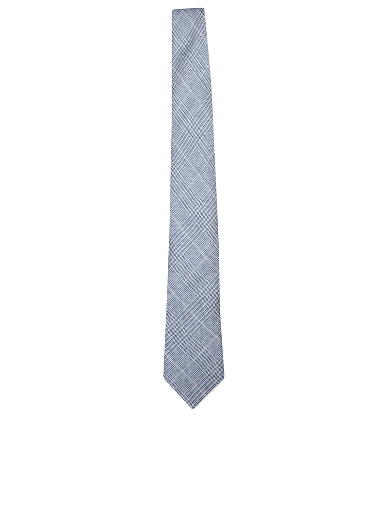 Brunello Cucinelli Prince Of Wales Light Blue/white Tie - Men