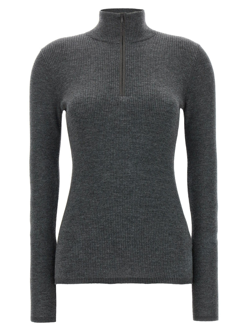 Brunello Cucinelli Half Zip Ribbed Sweater - Women - Piano Luigi