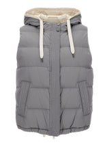 Brunello Cucinelli Grey Hooded Padded Gilet In Technical Fabric Woman - Women