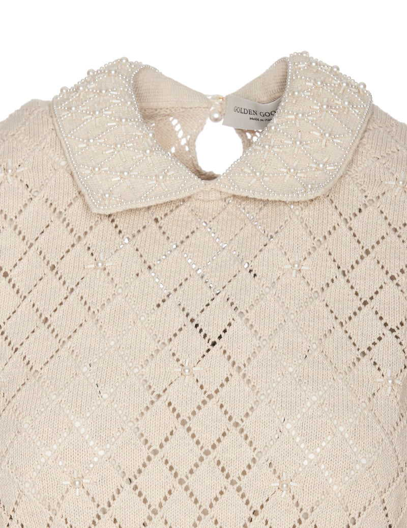 Golden Goose Cropped Sweater With Pearl Embroidery - Women