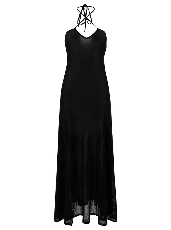 Tom Ford Maxi Black Dress With Halterneck In Fine Knit Woman - Women