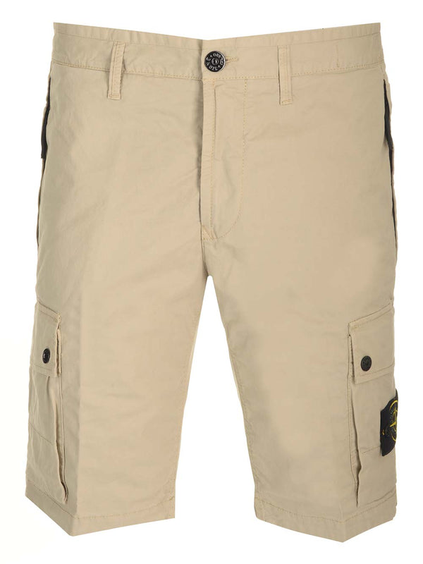 Stone Island Cargo Shorts In Sand-colored Stretch Supima Cotton - Men