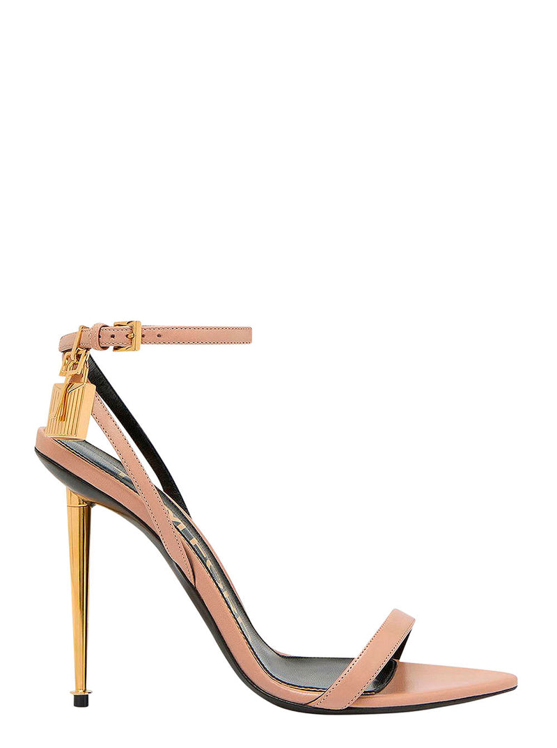 Tom Ford Pink Sandals With Metal Heel And Padlock In Leather Woman - Women