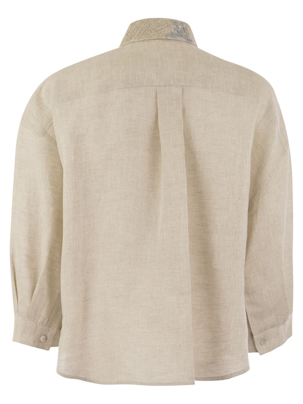 Brunello Cucinelli Linen Linen Shirt With Dazzling Magnolia Collar - Women