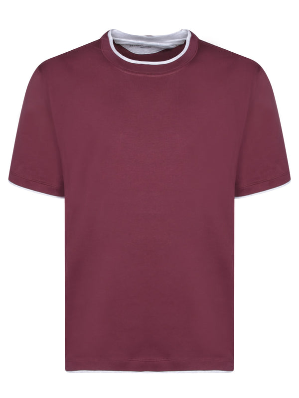 Brunello Cucinelli Contrasting Edges Bordeaux T-shirt - Men