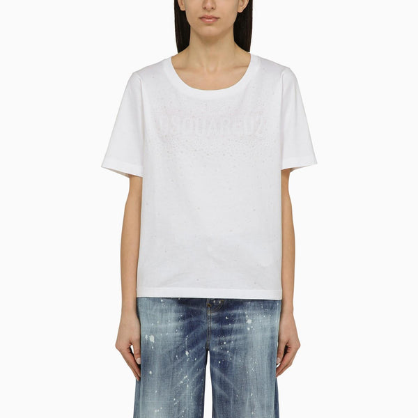 Dsquared2 White Cotton Crew-neck T-shirt With Logo - Women