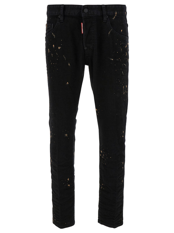 Dsquared2 skater Black Five-pocket Jeans With Paint Stains In Stretch Cotton Denim Man - Men
