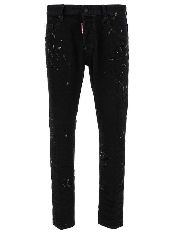 Dsquared2 skater Black Five-pocket Jeans With Paint Stains In Stretch Cotton Denim Man - Men - Piano Luigi