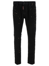 Dsquared2 skater Black Five-pocket Jeans With Paint Stains In Stretch Cotton Denim Man - Men