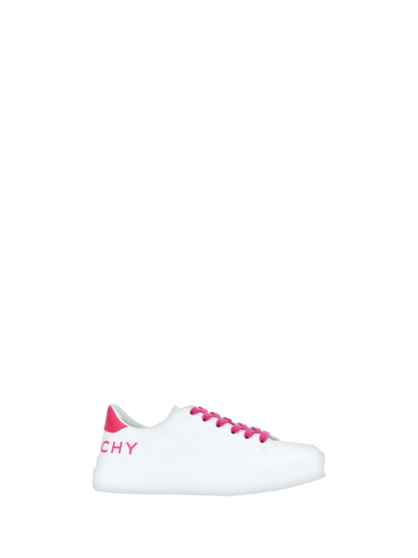 Givenchy City Sport Sneakers In White/neon Pink Leather - Women