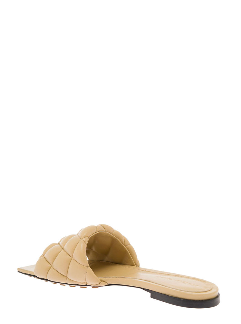 Beige Quilted Leather Slide Sandals Bottega Veneta Woman - Women