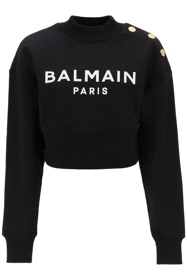 Balmain Cropped Sweatshirt With Logo Print And Buttons - Women