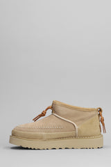 UGG Ultra Mini Crafted Low Heels Ankle Boots In Beige Suede - Women