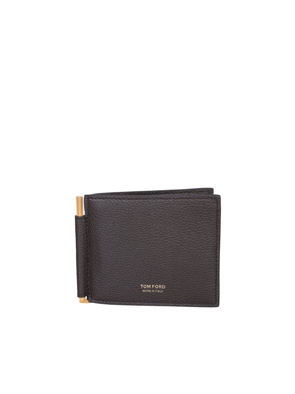 Tom Ford Grain Soft Money Clip Brown Cardholder - Men