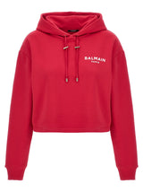 Balmain Flocked Logo Cropped Hoodie - Women