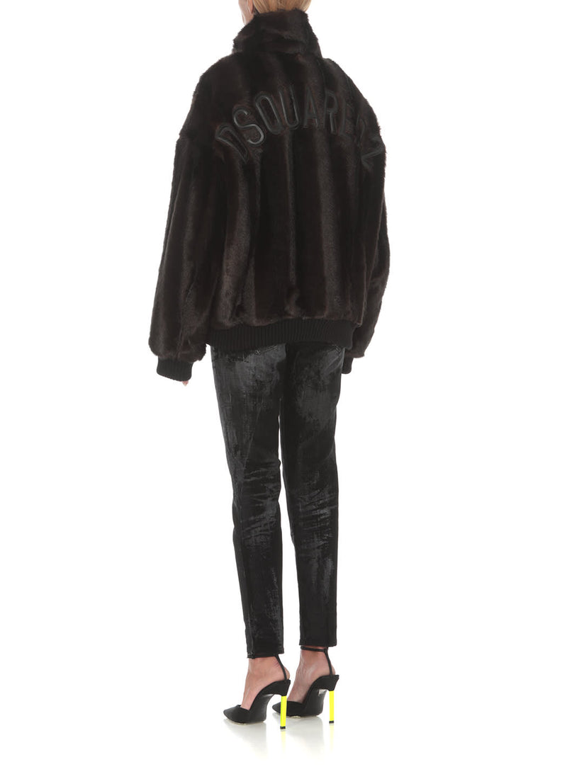 Dsquared2 Faux Fur D2 Brown Bomber Jacket - Women