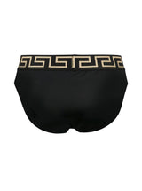 Versace Swim Brief With Greca Motif In Black Technical Fabric Man - Men - Piano Luigi