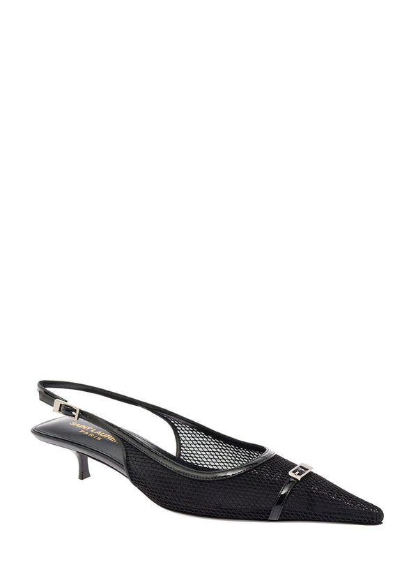 Saint Laurent Black Slingback Pumps With Buckle Strap In Mesh Woman - Women