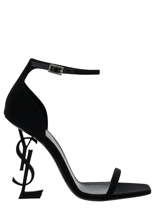 Saint Laurent opyum 110 Black Sandals With Monogram Heel In Crepe De Chine Woman - Women