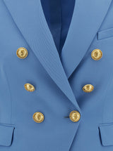 Balmain Blue Double-breasted Jacket With Jewel Buttons In Wool Woman - Women