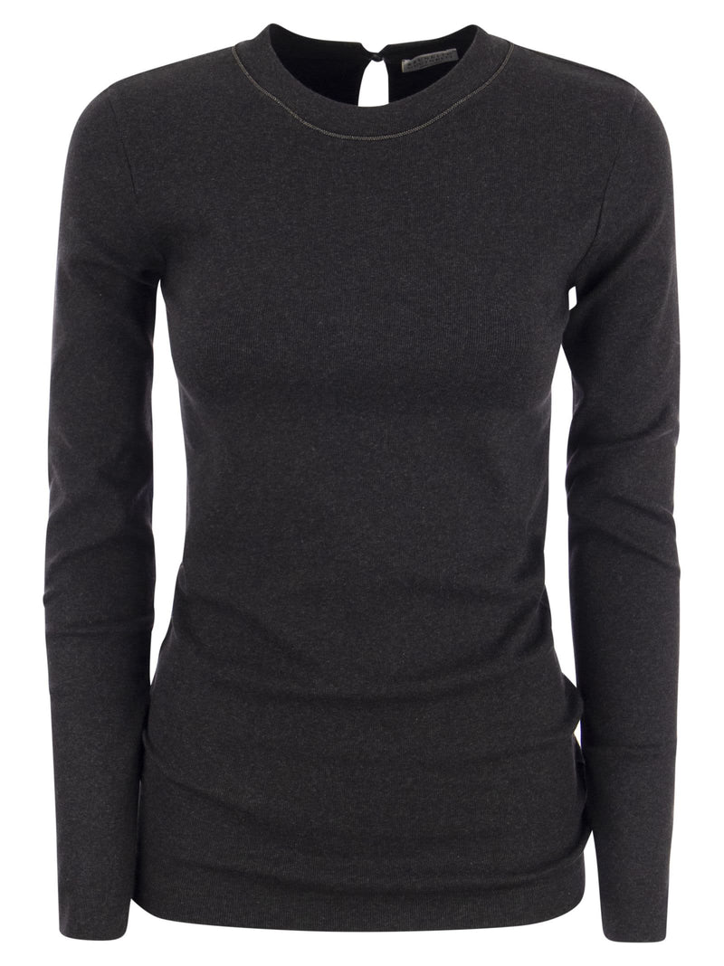 Brunello Cucinelli Ribbed Stretch Cotton Jersey T-shirt With Jewellery - Women