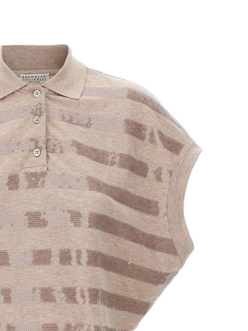 Brunello Cucinelli Sequin Striped Polo Shirt - Women