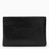 Saint Laurent Black Padded Leather Clutch Bag With Logo - Men