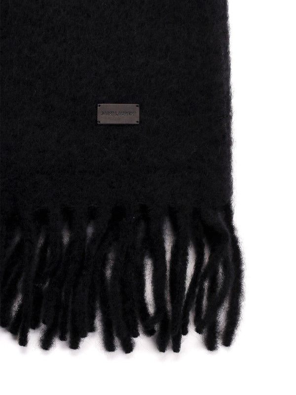 Saint Laurent Logo Plaque Fringed Scarf - Women