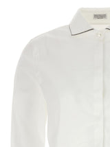 Brunello Cucinelli Stretch Cotton Poplin Shirt With shiny Collar Trim - Women