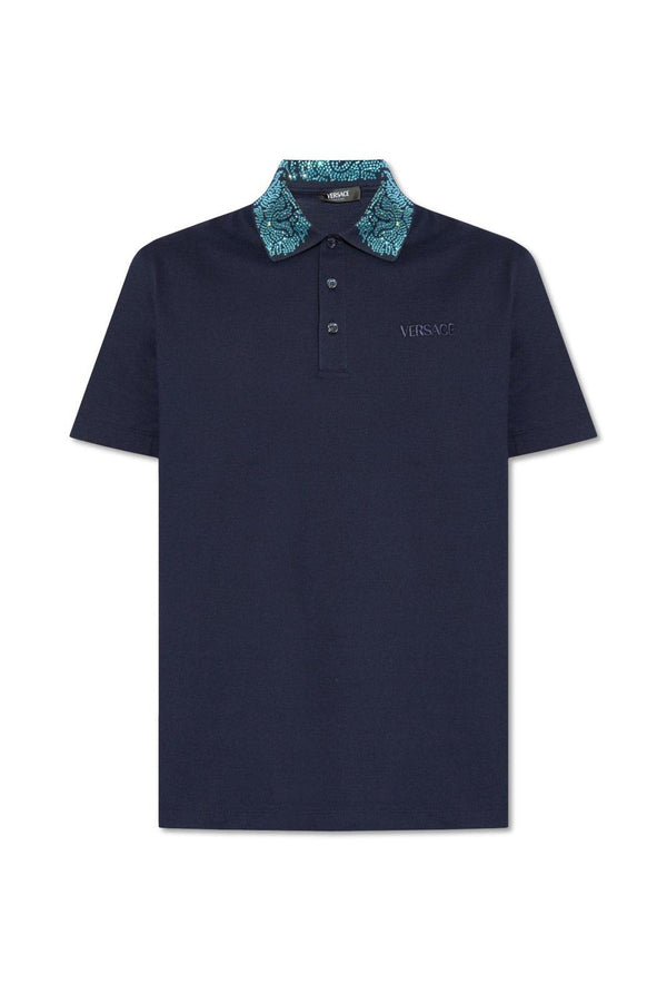 Versace Glass Embellished Short-sleeved Polo Shirt - Men