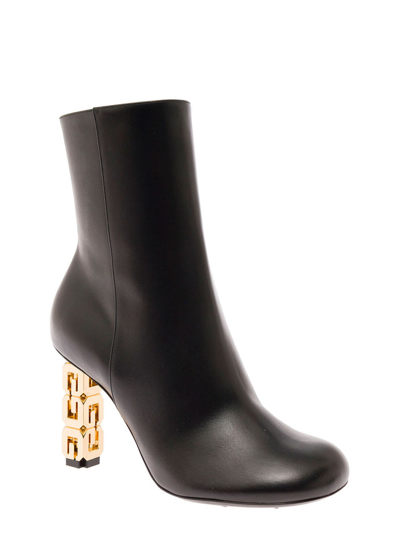 Givenchy Black G Cube Ankle Boots With Gold-tone Logo Heel Black In Leather Woman - Women