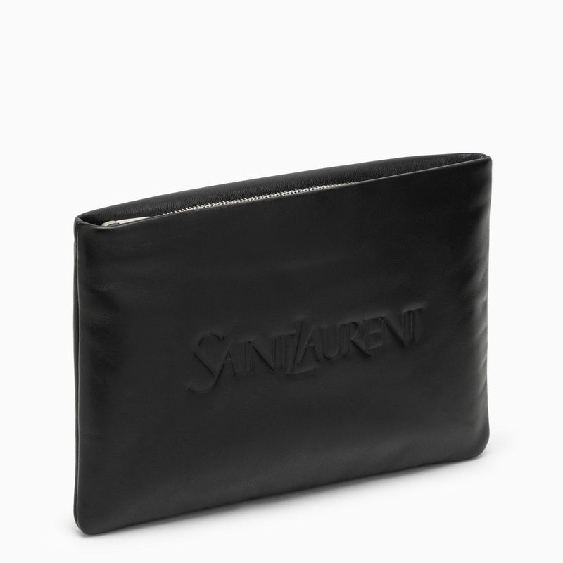 Saint Laurent Black Padded Leather Clutch Bag With Logo - Men