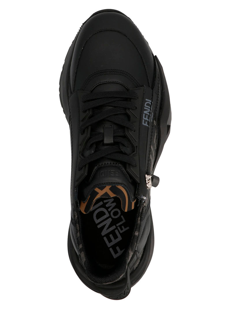 Fendi Flow Leather And Ff Fabric Sneakers - Men