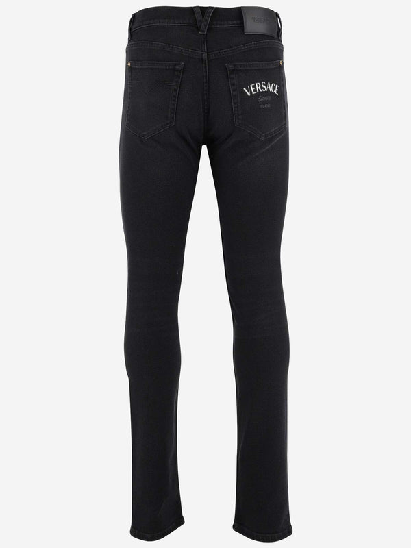 Versace Stretch Cotton Denim Jeans With Logo - Men