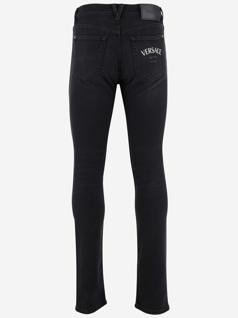 Versace Stretch Cotton Denim Jeans With Logo - Men