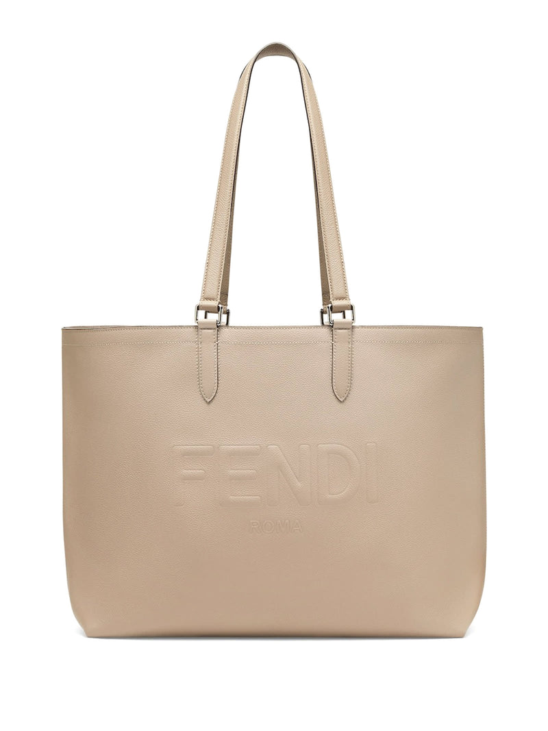 Fendi Shopper Bag In Beige Leather With Logo - Men