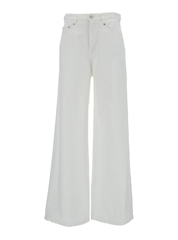 Brunello Cucinelli White Wide Leg Jeans In Linen Blend Woman - Women