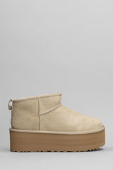 UGG Classic Ultra Mini P Low Heels Ankle Boots In Beige Suede - Women