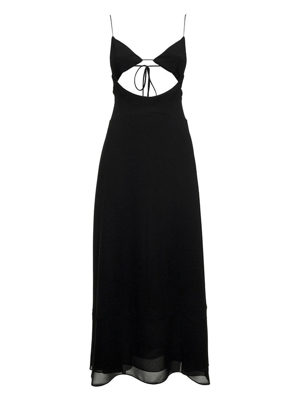 Saint Laurent Black Viscose Crepe Long Dress With Cut Out Detail - Women