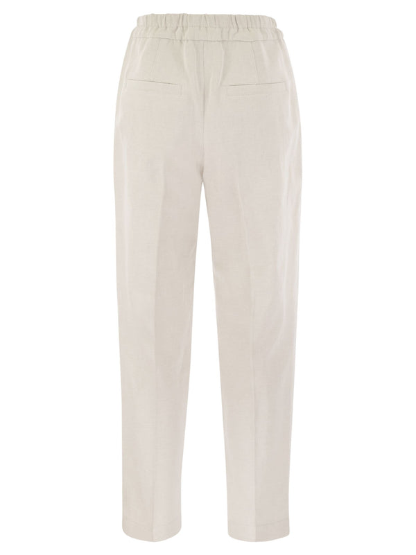 Brunello Cucinelli Slouchy Trousers In Cotton Gabardine And Linen - Women