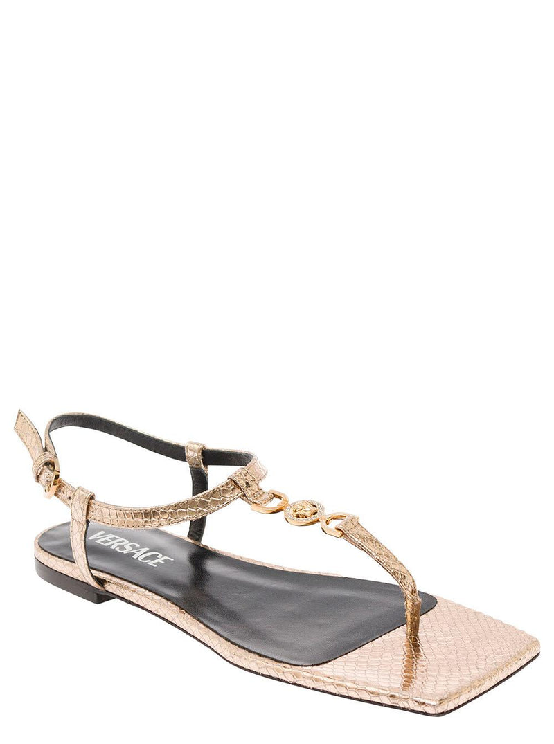 Versace medusa 95 Gold-colored Low Sandals With Logo Detail In Snake-printed Leather Woman - Women - Piano Luigi