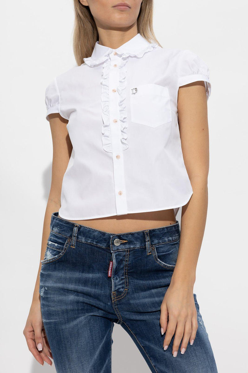 Dsquared2 Logo Plaque Cropped Shirt - Women