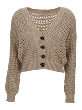 Brunello Cucinelli Beige Open-knit Cardigan In Cotton Woman - Women