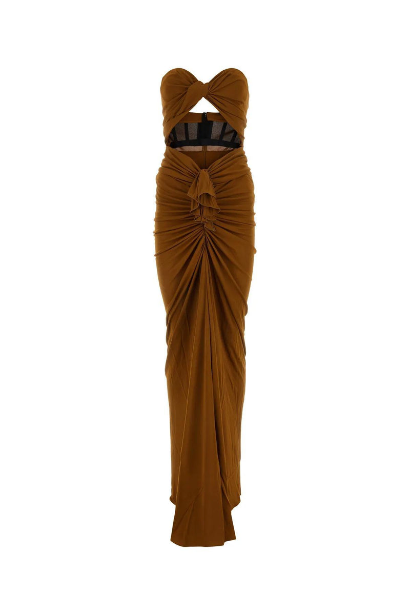 Saint Laurent Caramel Viscose Long Dress - Women - Piano Luigi