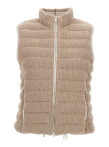 Brunello Cucinelli Beige Sequined Padded Gilet In Cotton Blend Woman - Women