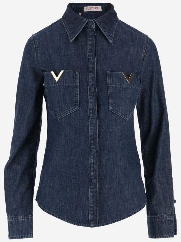 Valentino Cotton Denim Shirt With Vlogo - Women