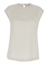 Brunello Cucinelli White Cap-sleeve Satin Blouse In Silk Woman - Women