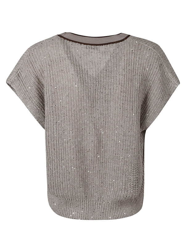 Brunello Cucinelli V-neck Cropped Knit Sweater - Women