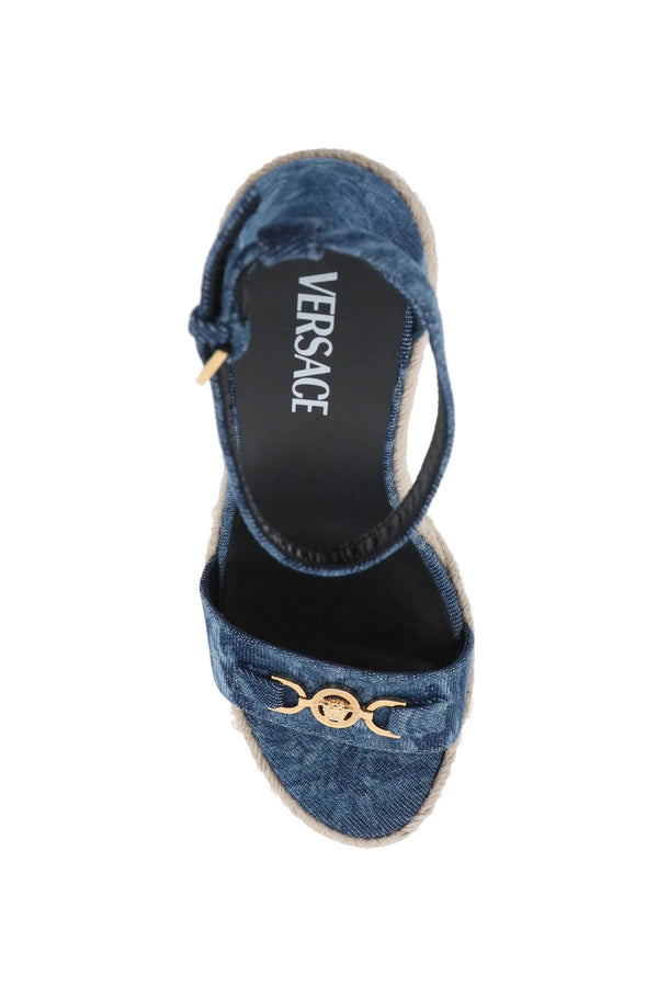 Versace Denim Barocco Wedge Sandals - Women